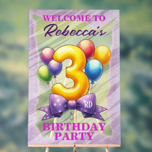 3rd Birthday Balloon Theme Acrylic Sign