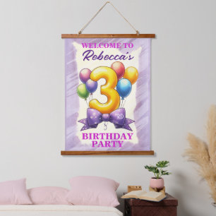 3rd Birthday Balloon Theme Hanging Tapestry