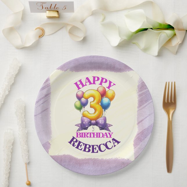 3rd Birthday Balloon Theme Paper Plates (Wedding)