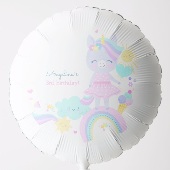 3rd Birthday Balloon with a funny unicorn. (Front)