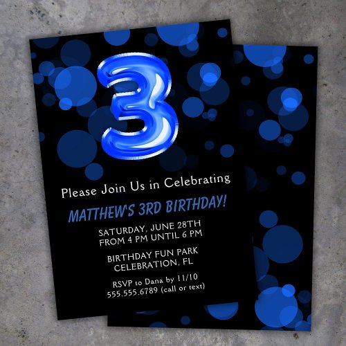 3rd Birthday Balloons Kids Blue Boy Party Invitation