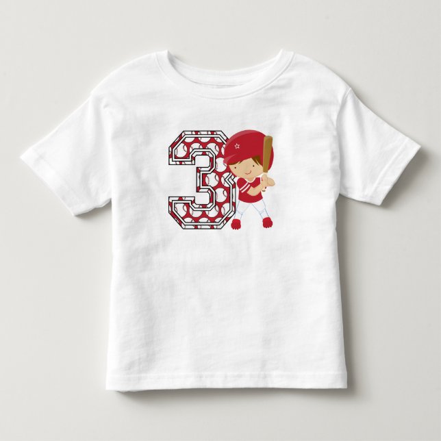 3rd Birthday Baseball Batter Red and White Toddler T-shirt (Front)