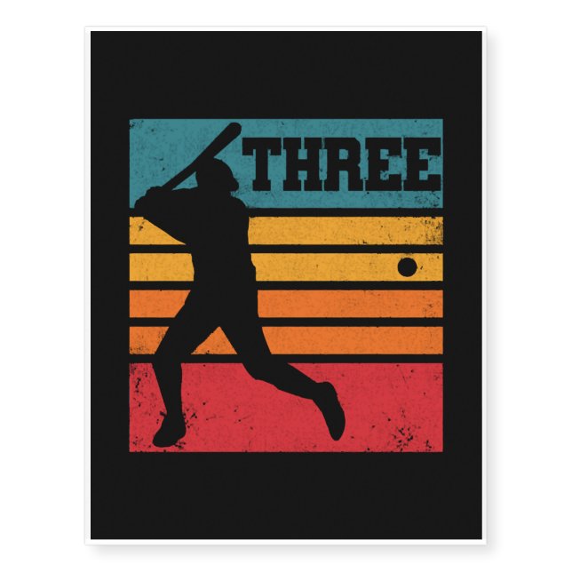 3rd Birthday Baseball Batter Temporary Tattoos (Front)