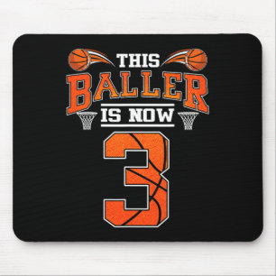 3rd Birthday Basketball This Baller Is Now 3 Baske Mouse Pad
