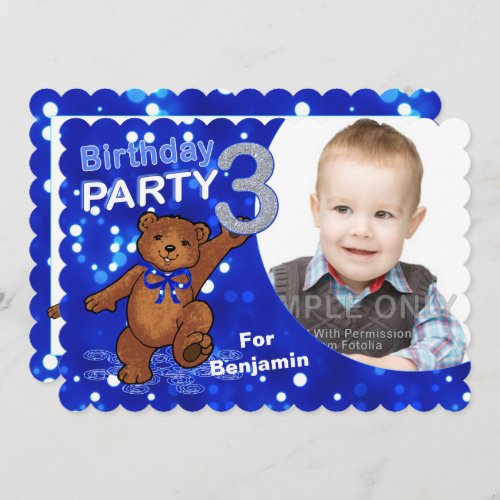 3rd Birthday Bear Party Custom Photo Invitation