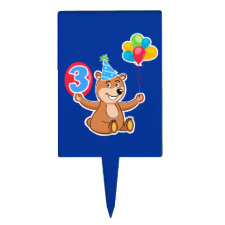 3rd Birthday Bear with Balloons Cake Picks