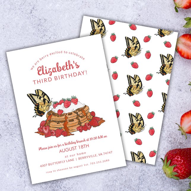3rd Birthday Berry Brunch Strawberry Waffles Invitation (Creator Uploaded)