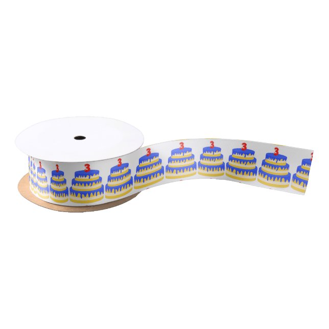 3rd Birthday Blue Cake Satin Ribbon (Spool)