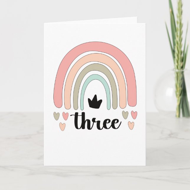 3rd Birthday Boho Rainbow Party Kids 3 Years Old Card (Front)