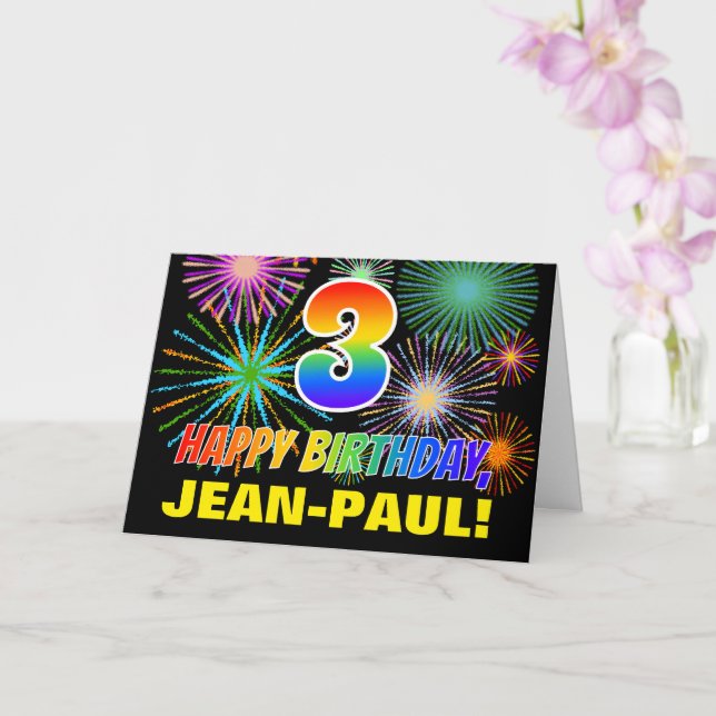 3rd Birthday: Bold, Fun, Fireworks, Rainbow 3 Card (Orchid)