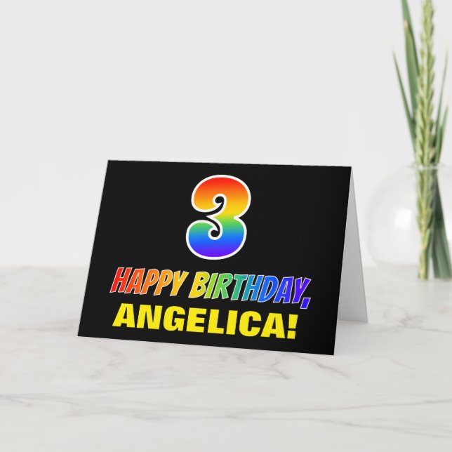 3rd Birthday: Bold, Fun, Simple, Rainbow 3 Card (Front)