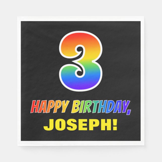 3rd Birthday: Bold, Fun, Simple, Rainbow 3 Napkins (Front)
