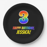[ Thumbnail: 3rd Birthday: Bold, Fun, Simple, Rainbow 3 Paper Plates ]