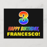 [ Thumbnail: 3rd Birthday: Bold, Fun, Simple, Rainbow 3 Postcard ]