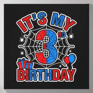 3rd Birthday Boy 3 Year Old Spider Web Birthday Canvas Photo Tile