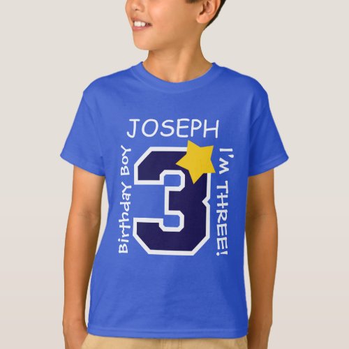 3rd Birthday Boy BLUE One Year Custom Name A02A T_Shirt