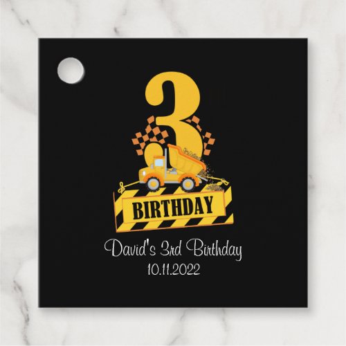 3rd Birthday Boy Construction Truck 3 Years Old Favor Tags