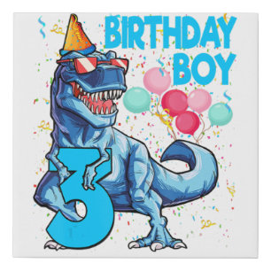 3rd Birthday Boy Dinosaur Rawr I'm 3 Dinosaur Faux Canvas Print