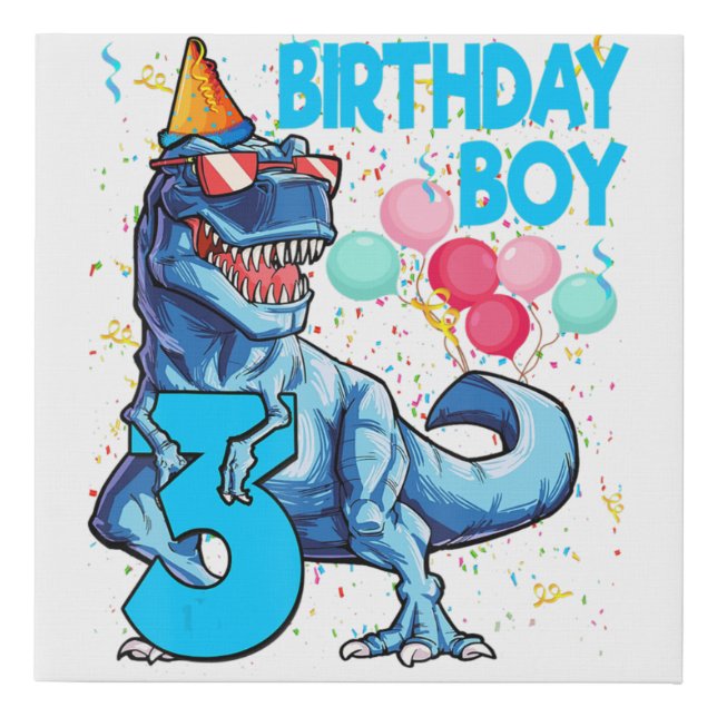 3rd Birthday Boy Dinosaur Rawr I'm 3 Dinosaur  Faux Canvas Print (Front)