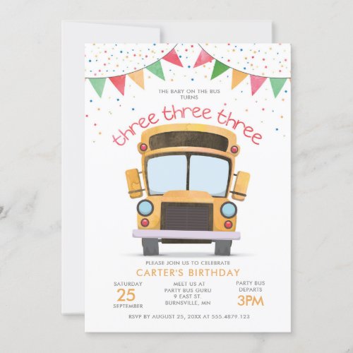 3rd Birthday Bus Party Invitation