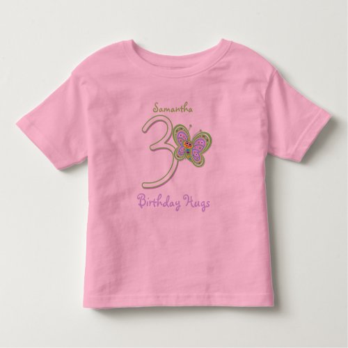 3rd Birthday Butterfly Hugs Custom Name Toddler T_shirt