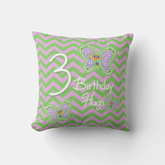 3rd Birthday Butterfly Hugs Throw Pillow (Front)