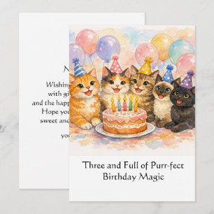 3rd Birthday Card for Girls Cute Watercolor Cat