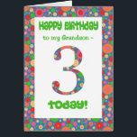 3rd Birthday Card for Grandson, Bright and Bubbly<br><div class="desc">A 3rd birthday card for a Grandson,  with a bright and bubbly patterned number and border.  You can change the inside message if you wish.</div>