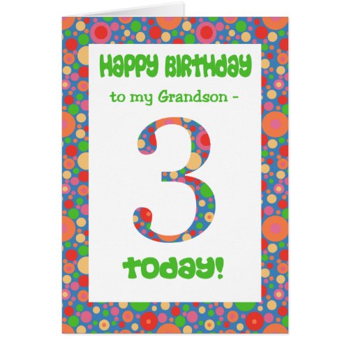 3rd Birthday Card for Grandson Bright and Bubbly