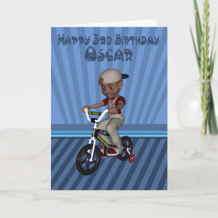 3rd birthday card for granson oscar, named card