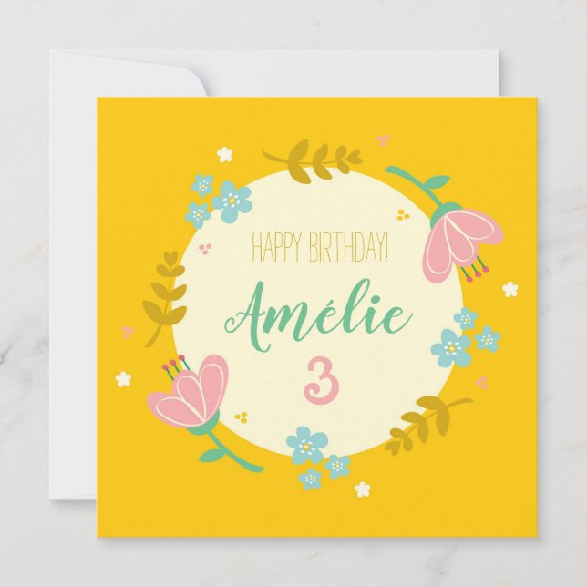 3rd birthday card - girl floral (Front)