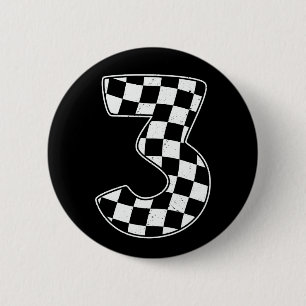 3rd Birthday Checkered Number 3 Car Racing Flag  Button
