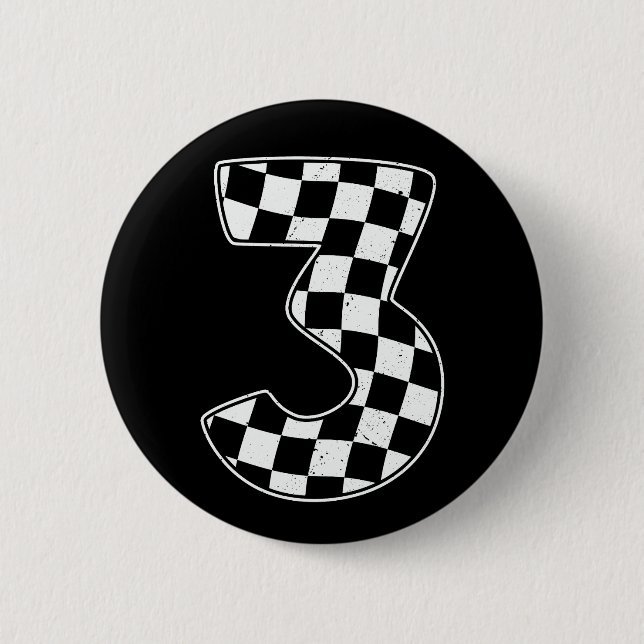 3rd Birthday Checkered Number 3 Car Racing Flag  Button (Front)