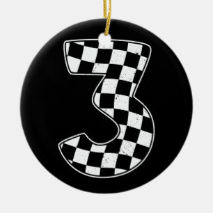 3rd Birthday Checkered Number 3 Car Racing Flag  Ceramic Ornament