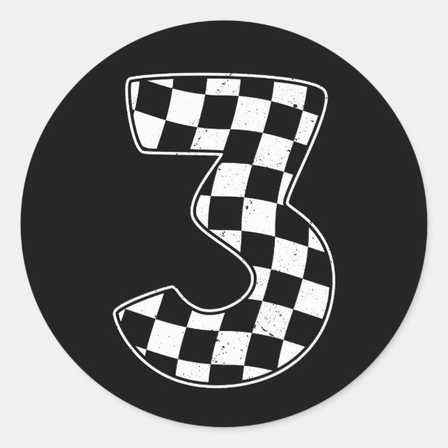 3rd Birthday Checkered Number 3 Car Racing Flag  Classic Round Sticker (Front)