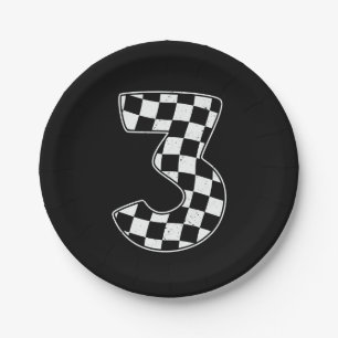 3rd Birthday Checkered Number 3 Car Racing Flag  Paper Plates