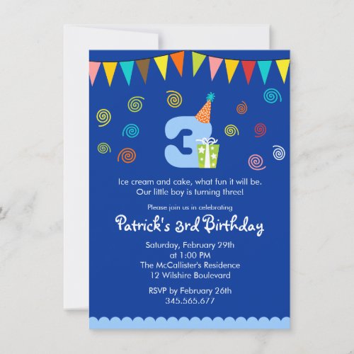 3rd Birthday Children's Party Invitation