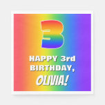 [ Thumbnail: 3rd Birthday: Colorful, Fun Rainbow Pattern # 3 Napkins ]