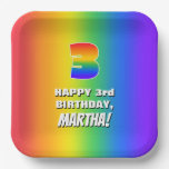 [ Thumbnail: 3rd Birthday: Colorful, Fun Rainbow Pattern # 3 Paper Plates ]