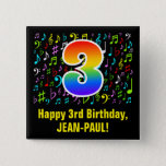 [ Thumbnail: 3rd Birthday: Colorful Music Symbols, Rainbow 3 Button ]