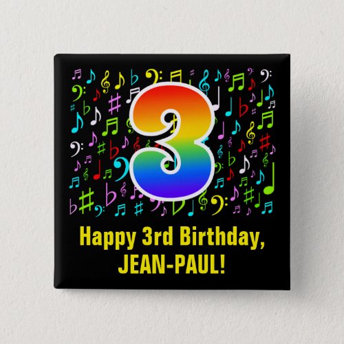 3rd Birthday Colorful Music Symbols Rainbow 3 Button