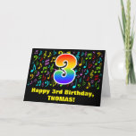 [ Thumbnail: 3rd Birthday - Colorful Music Symbols & Rainbow 3 Card ]