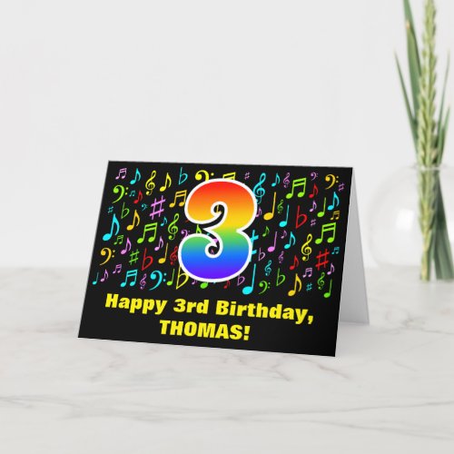 3rd Birthday _ Colorful Music Symbols  Rainbow 3 Card