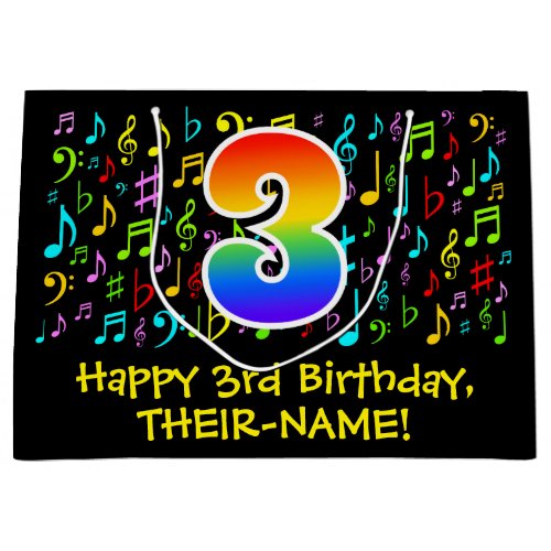 3rd Birthday _ Colorful Music Symbols Rainbow 3 Large Gift Bag