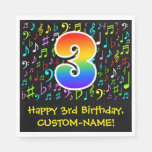 [ Thumbnail: 3rd Birthday - Colorful Music Symbols, Rainbow 3 Napkins ]