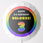 [ Thumbnail: 3rd Birthday: Colorful Rainbow # 3, Custom Name Balloon ]