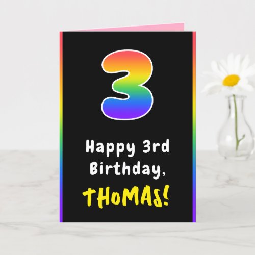 3rd Birthday Colorful Rainbow  3 Custom Name Card