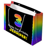 [ Thumbnail: 3rd Birthday: Colorful Rainbow # 3, Custom Name Gift Bag ]