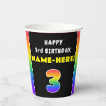 [ Thumbnail: 3rd Birthday: Colorful Rainbow # 3, Custom Name Paper Cups ]