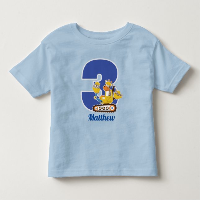 3rd Birthday Construction Truck Personalized Toddler T-shirt (Front)
